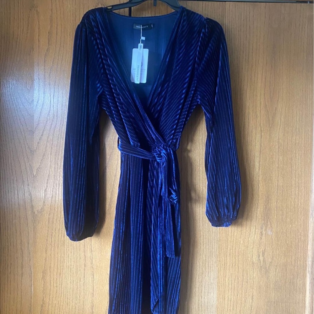 Velvet Wrap Dress - Navy